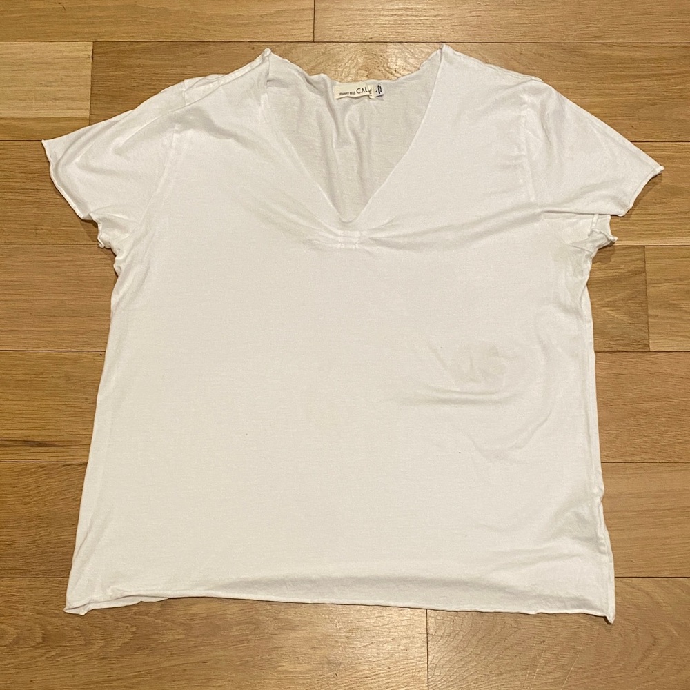 Johnny Was Cream V-Neck Short Sleeve Top